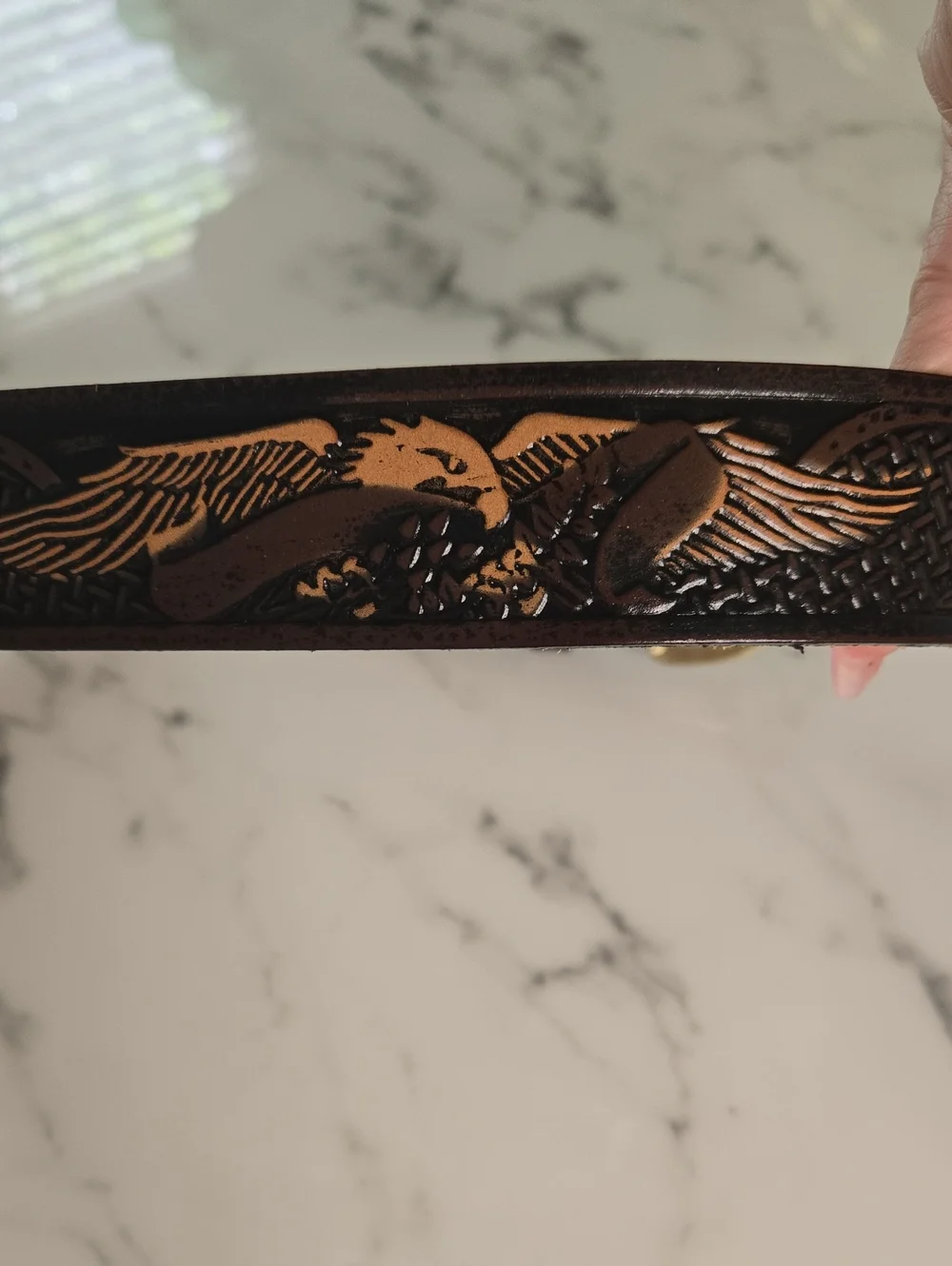 Wrangler Genuine Leather Belt Brown Western Cowboy Vintage Eagle Americana 36/90